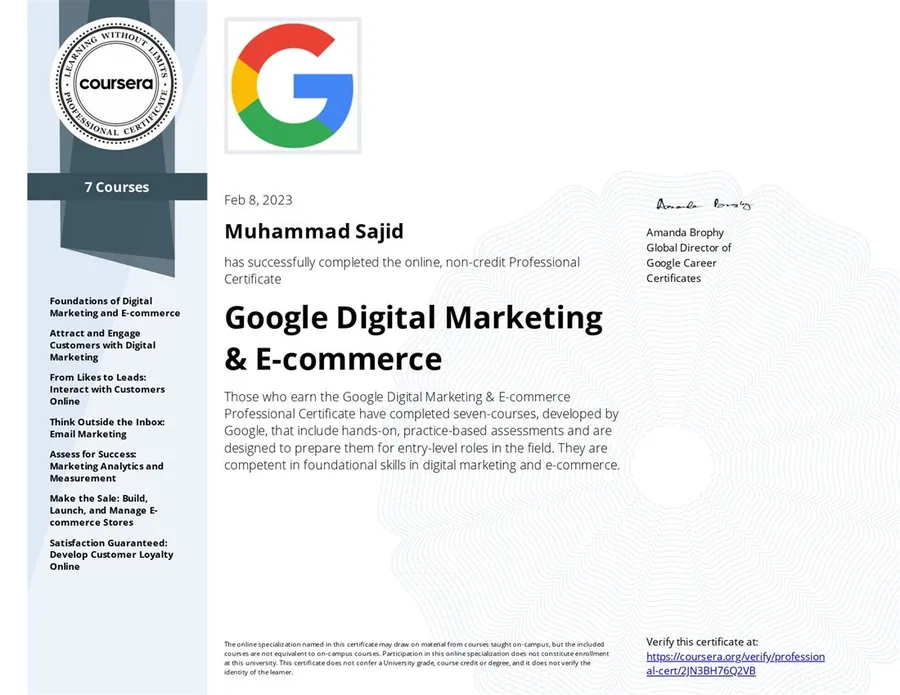 Google Digital Marketing & E-commerce Professional Certificate