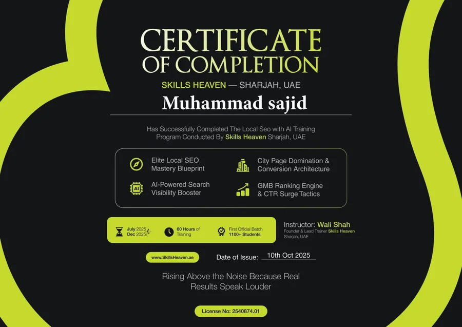 Local SEO with AI Training certificate, Skills Heaven